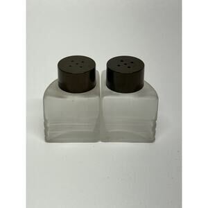 RARE Art Deco Salt Pepper Shakers Frosted Glass Green Top Small Vintage